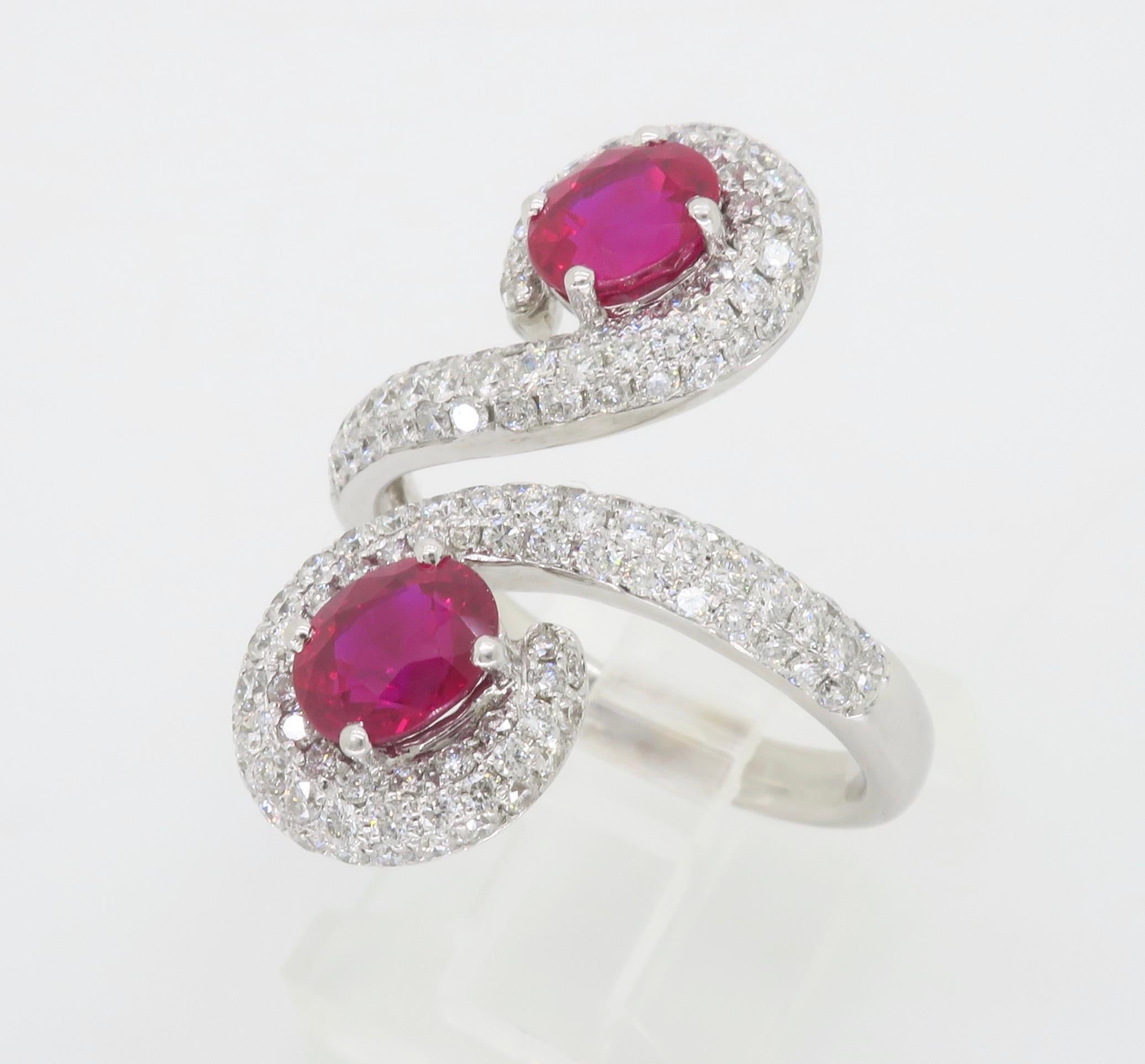 GIA Certified Natural Ruby & Diamond Bypass Ring in 18k For Sale 8