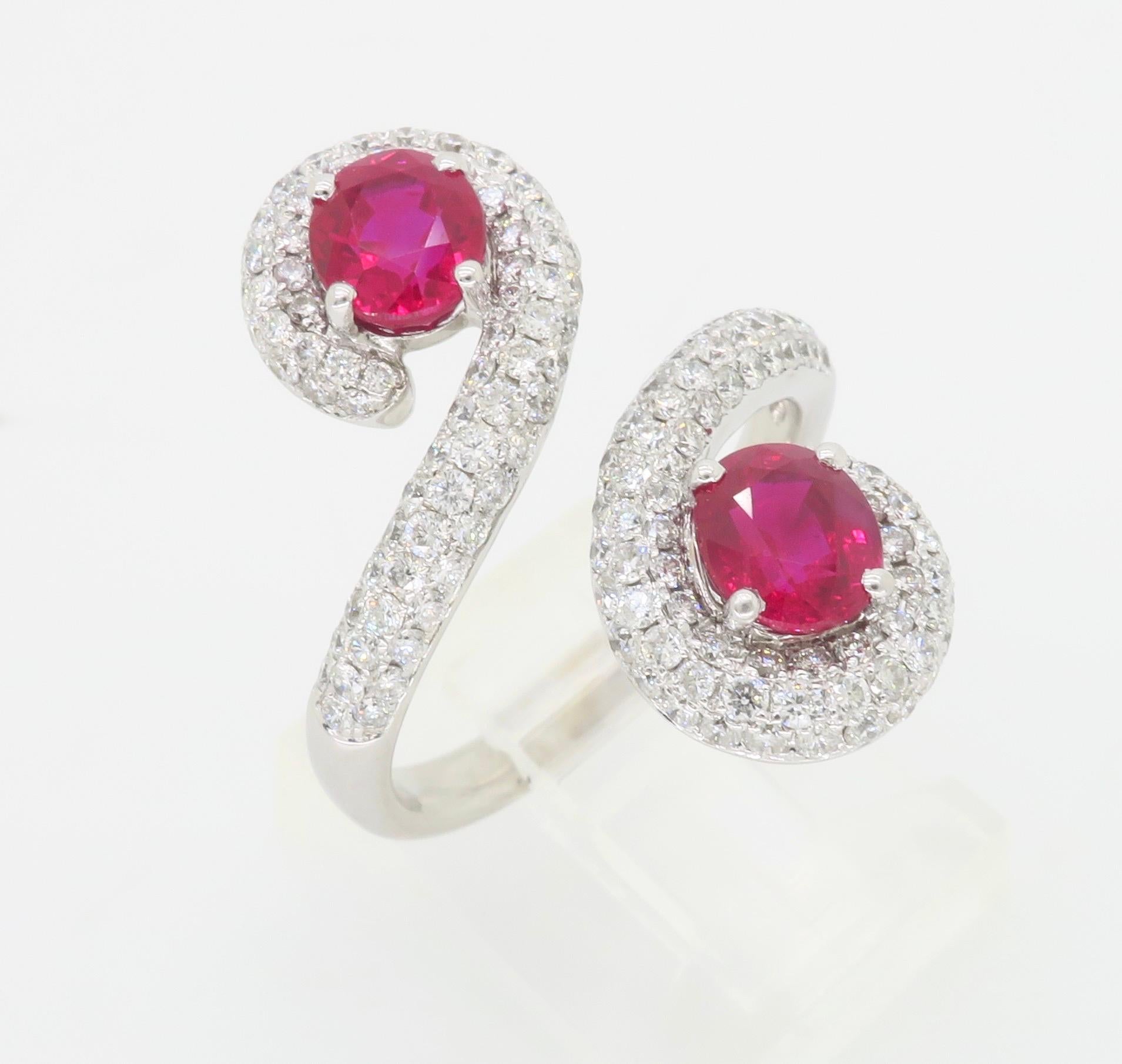 GIA Certified Natural Ruby & Diamond Bypass Ring in 18k For Sale 9
