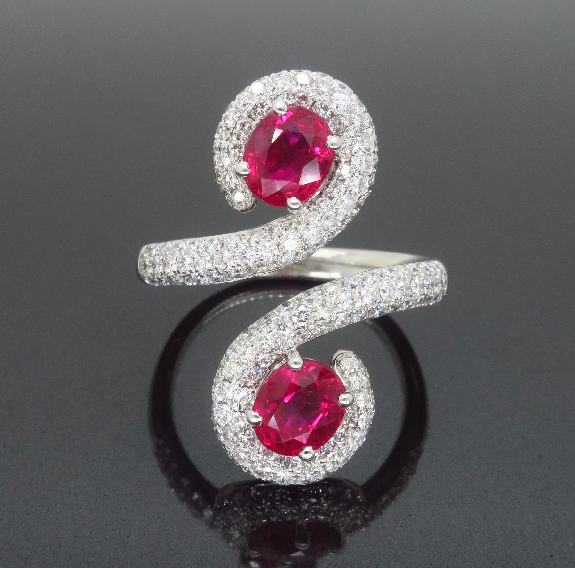 GIA Certified Natural Ruby & Diamond Bypass Ring in 18k For Sale 12