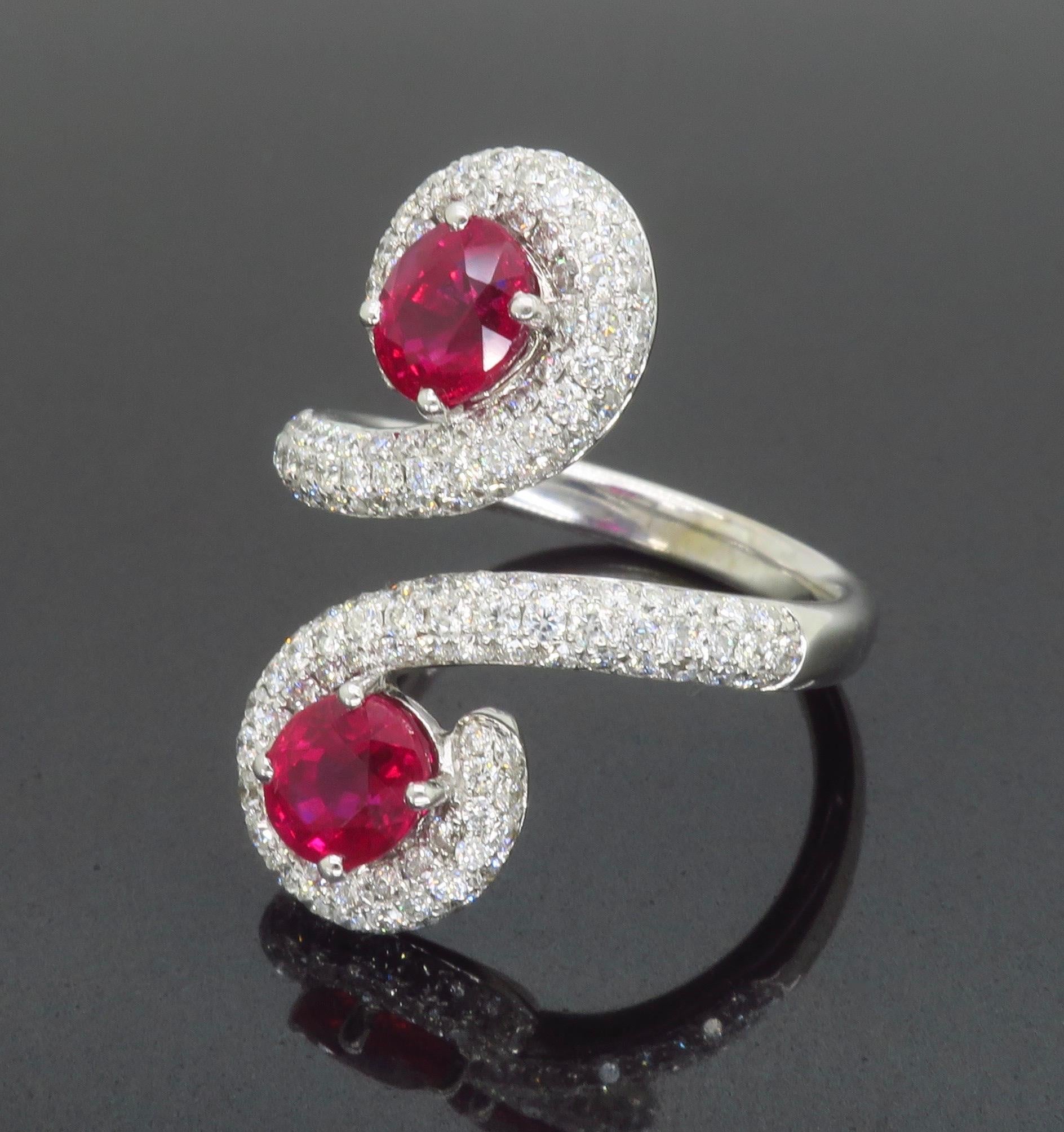 GIA Certified Natural Ruby & Diamond Bypass Ring in 18k For Sale 13