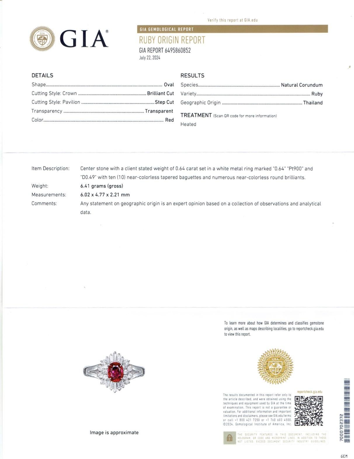 Women's or Men's GIA Certified Natural Ruby & Diamond Vintage Platinum Ring For Sale