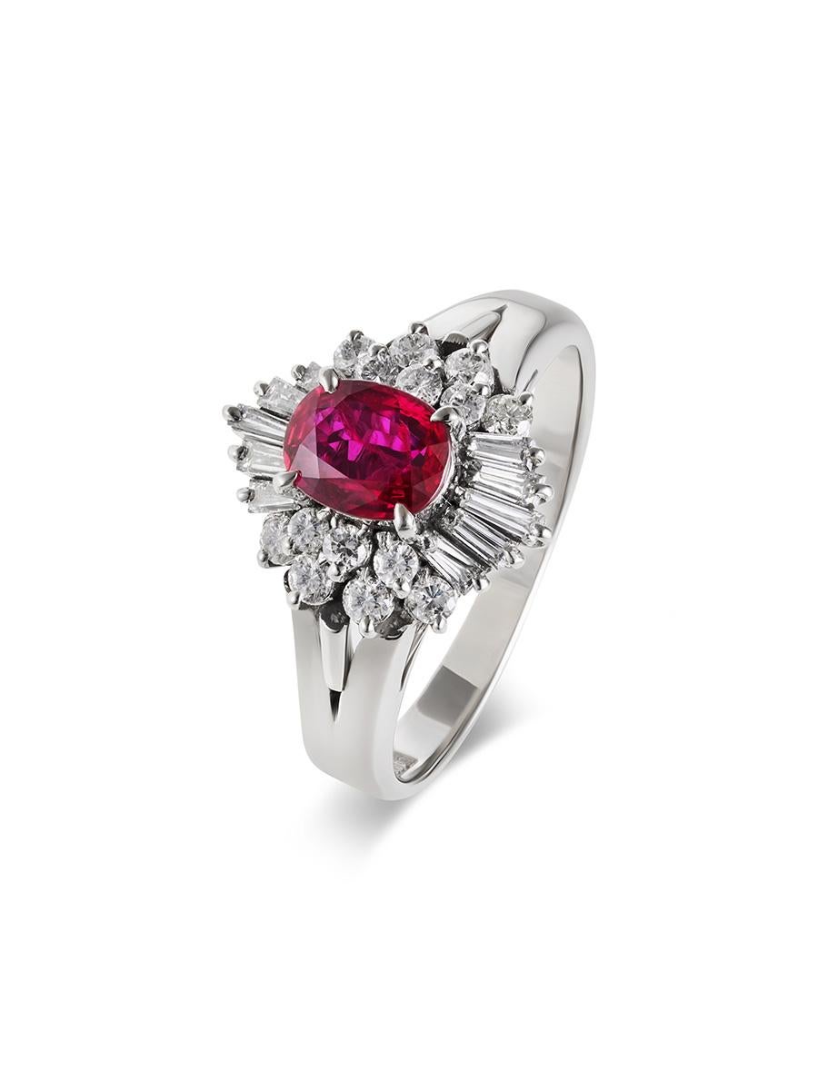 Art Deco GIA Certified Natural Ruby & Diamond Vintage Platinum Ring For Sale