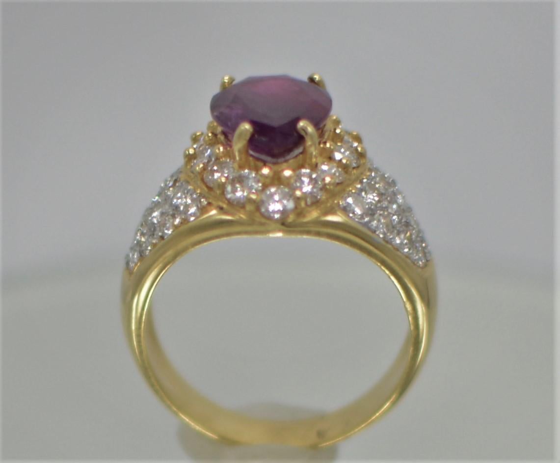 Pear Cut GIA Certified Natural Ruby Ring & Diamonds 18 karat Yellow Gold Pear Shape Ruby For Sale