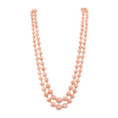 GIA Certified Natural Salmon Coral Yellow Gold Beaded Multi-Strand Necklace