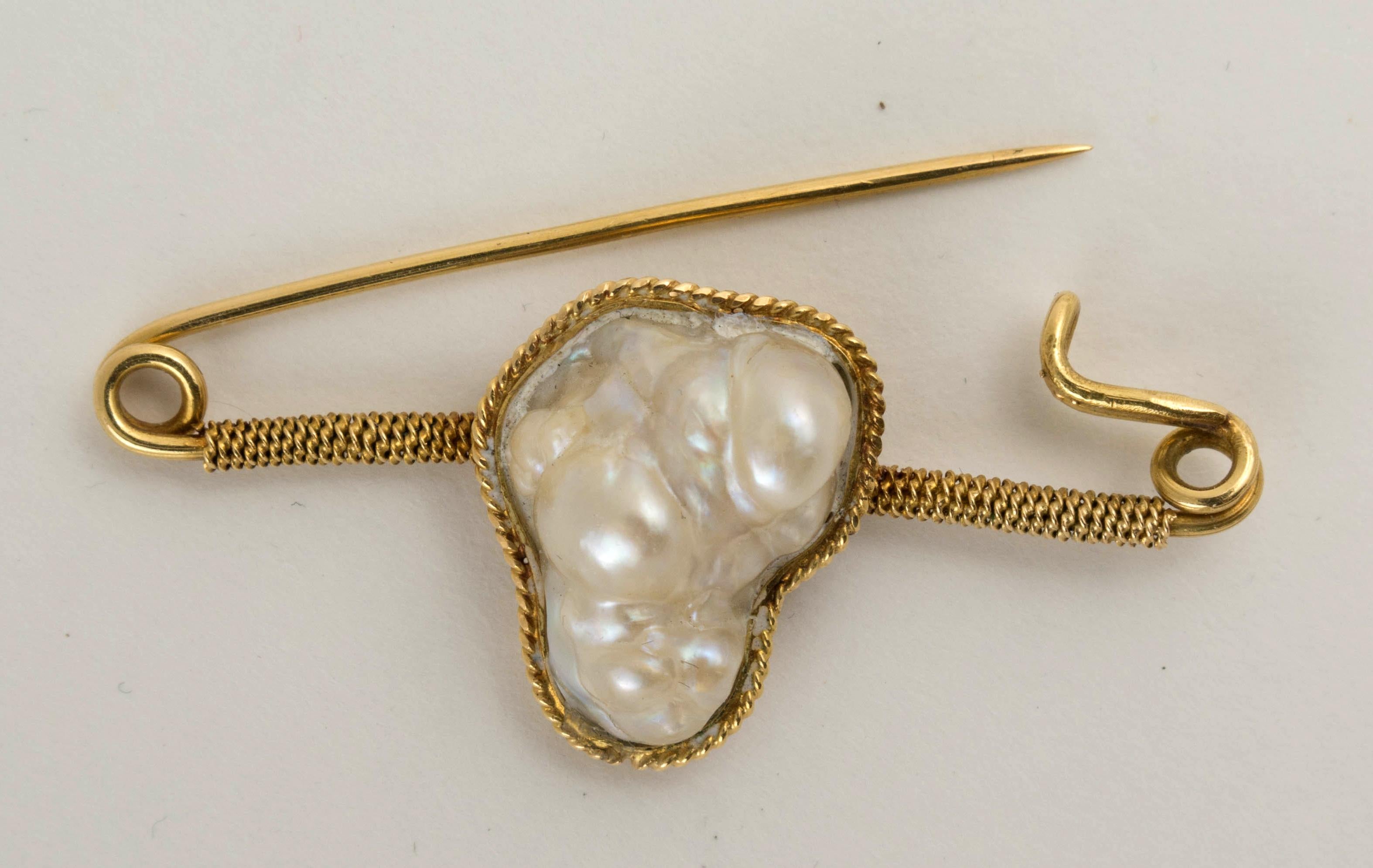 GIA Certified Natural Salt Water Blister Pearl Gold Pin 2