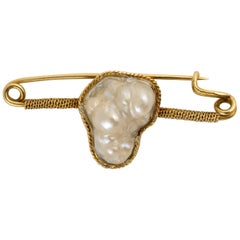 Vintage GIA Certified Natural Salt Water Blister Pearl Gold Pin