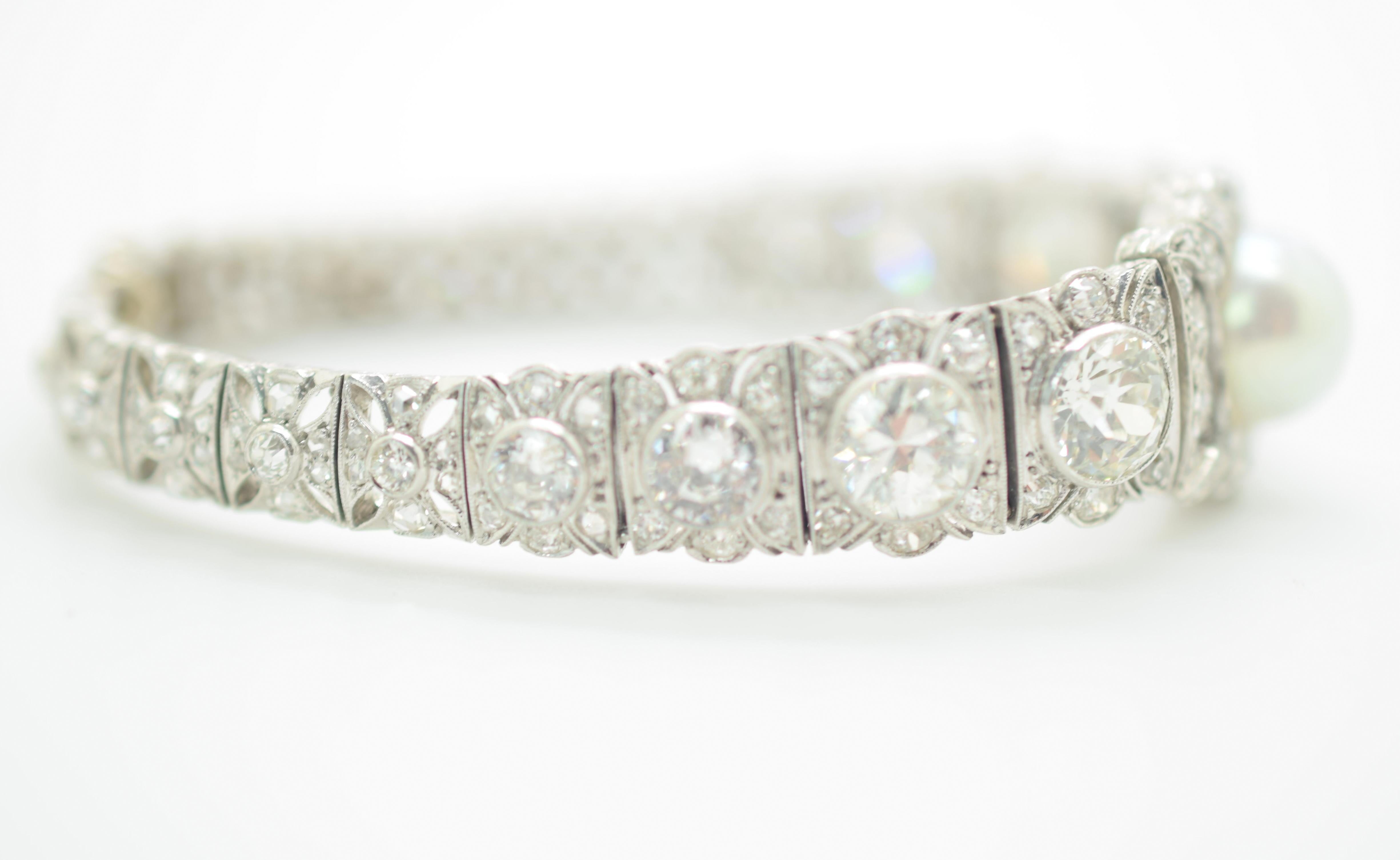 Gia Certified Natural Salt Water Pearl and Diamond Bracelet Art Deco 10.00 Carat In Good Condition In MIAMI, FL