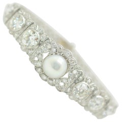 Antique Gia Certified Natural Salt Water Pearl and Diamond Bracelet Art Deco 10.00 Carat