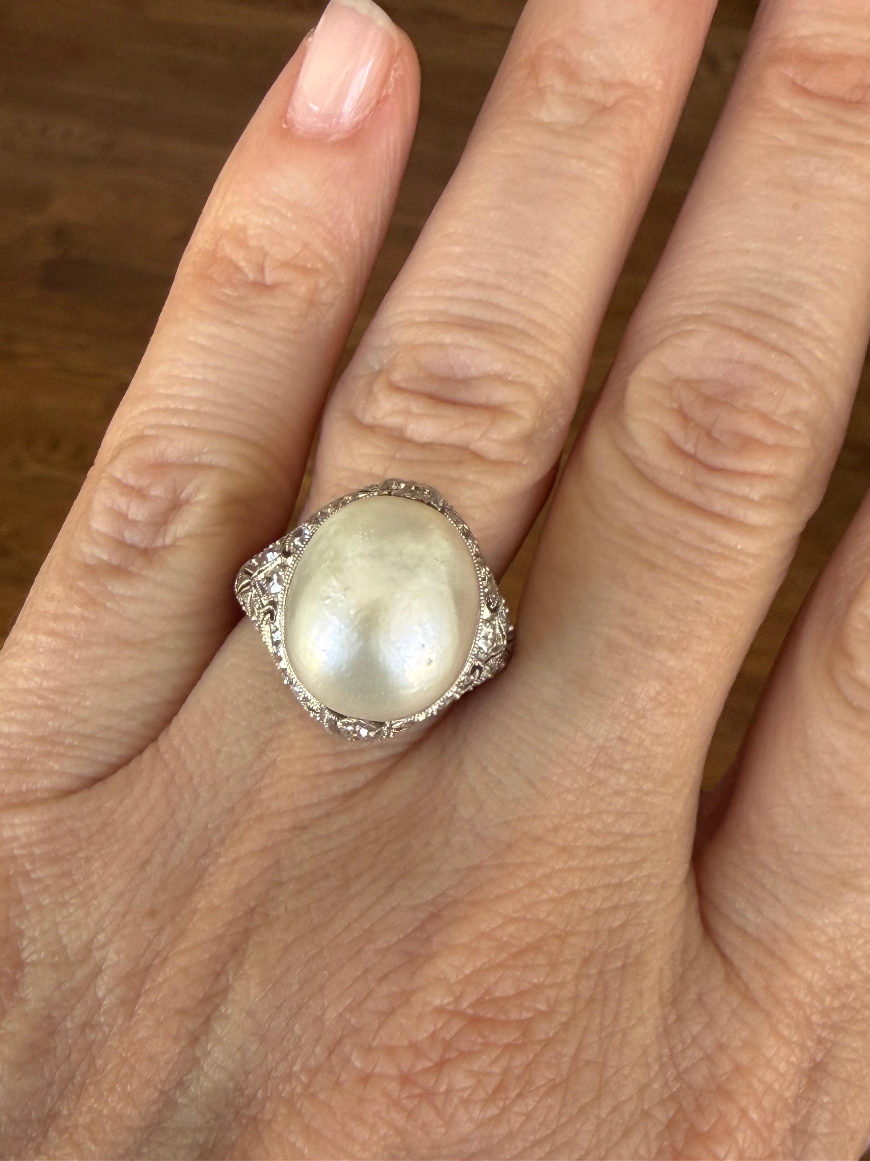 GIA-zertifizierte natürliche Salzwasserperle und Diamant-Cocktailring im Angebot 4