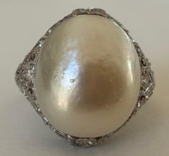 GIA Certified Natural Saltwater Pearl and Diamond Cocktail Ring
