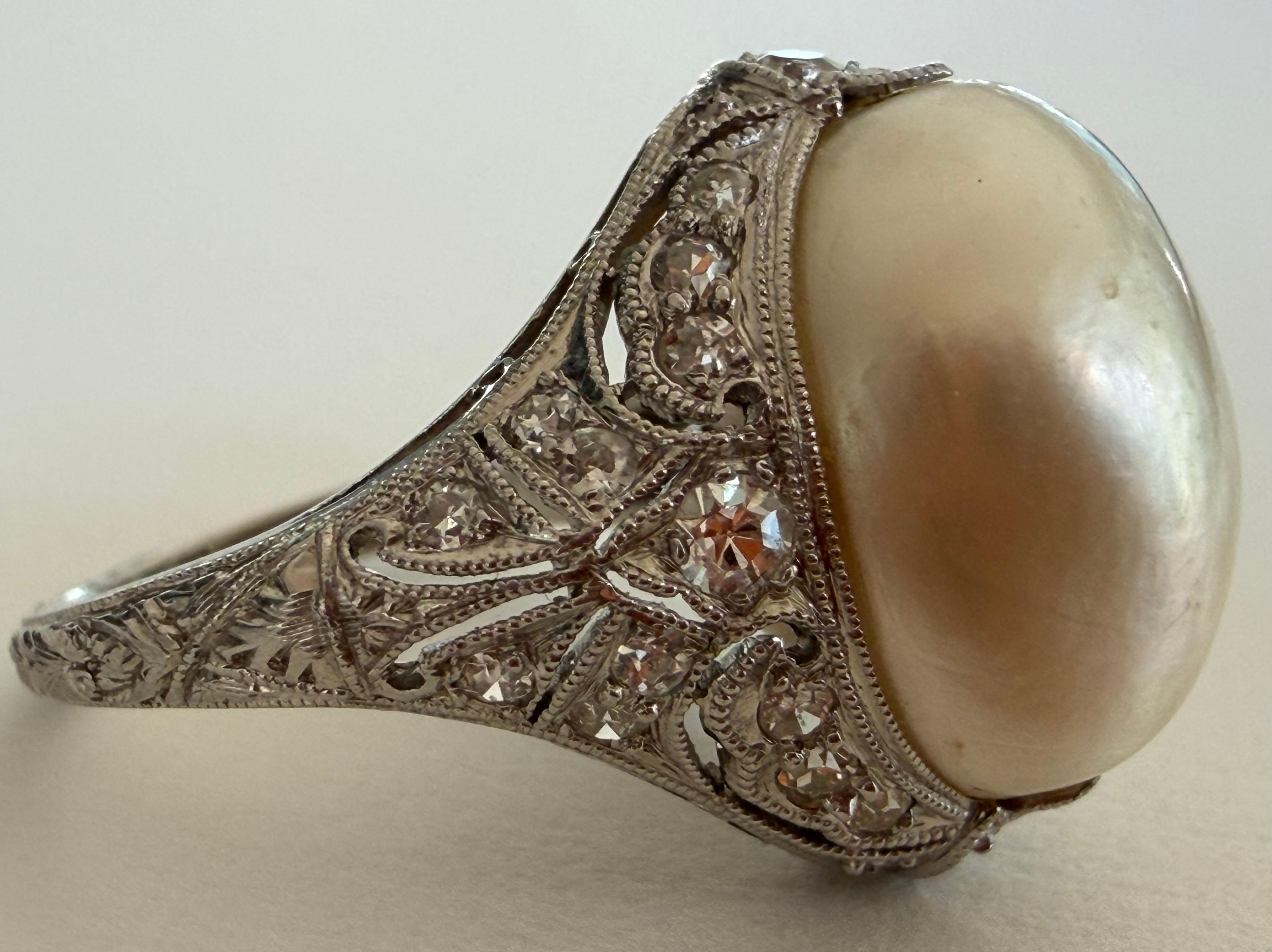 GIA-zertifizierte natürliche Salzwasserperle und Diamant-Cocktailring Damen im Angebot