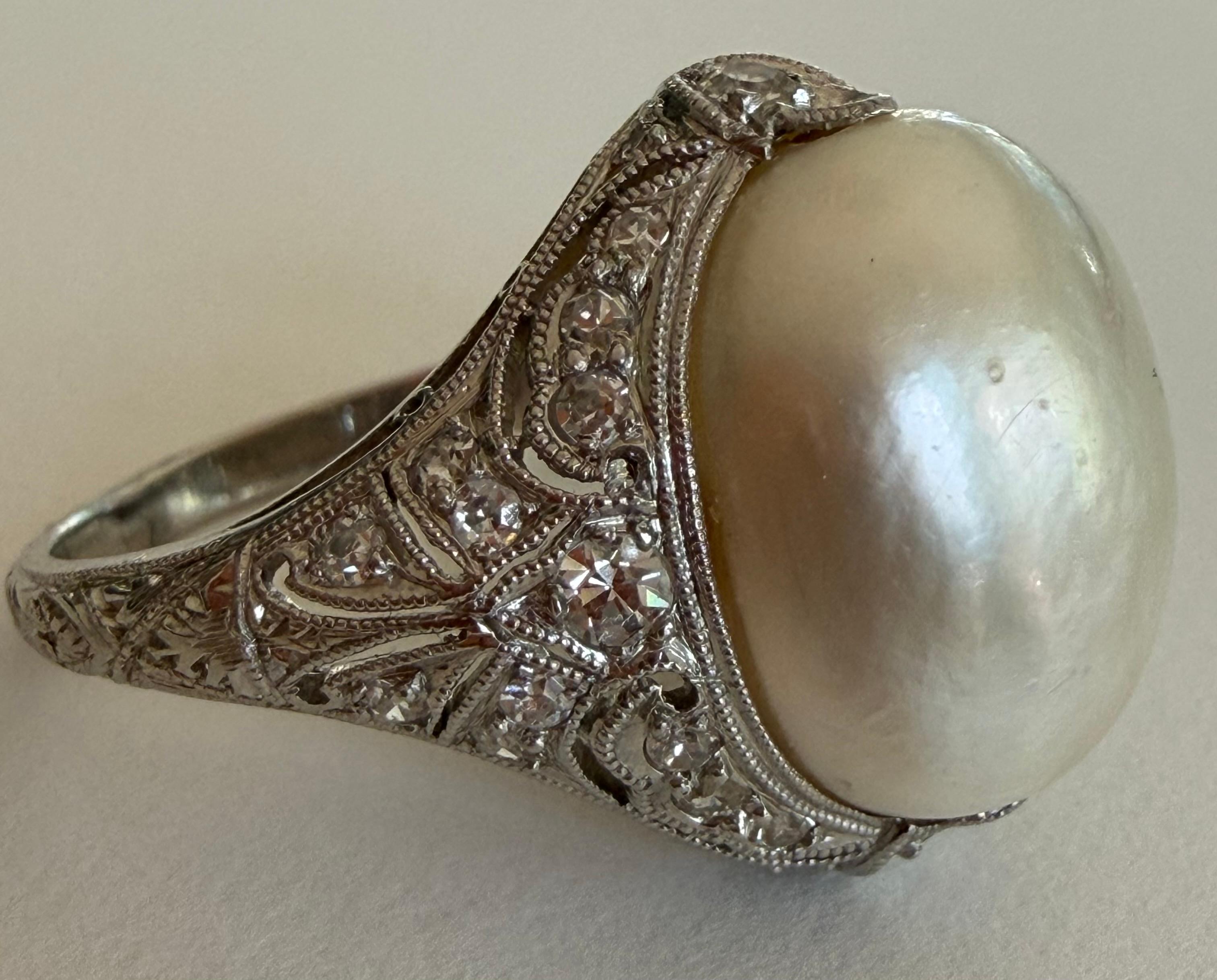 GIA-zertifizierte natürliche Salzwasserperle und Diamant-Cocktailring im Angebot 1