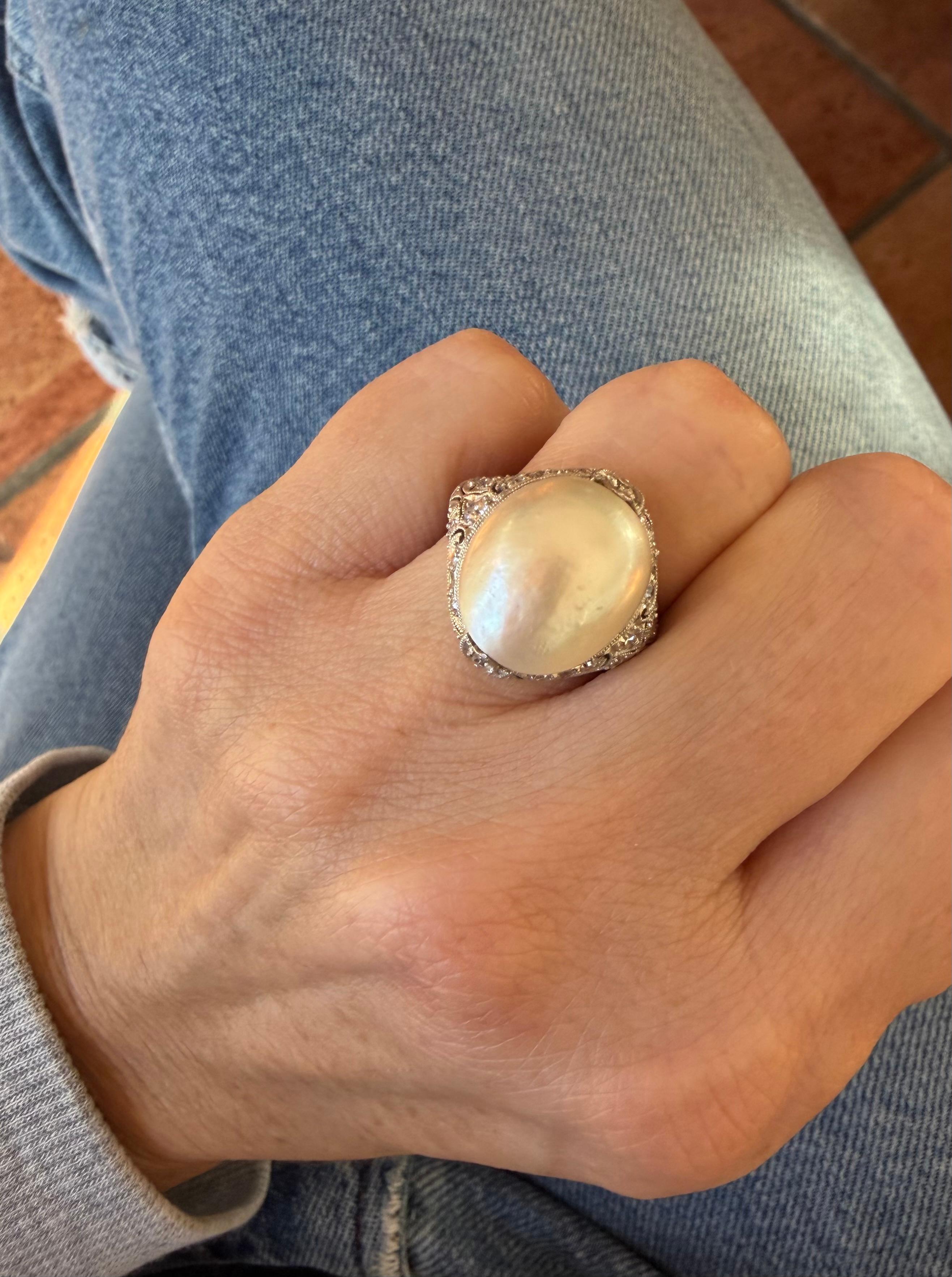 GIA-zertifizierte natürliche Salzwasserperle und Diamant-Cocktailring im Angebot 2