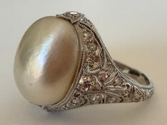 GIA Certified Natural Saltwater Pearl and Diamond Cocktail Ring