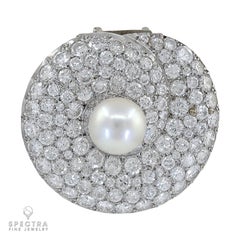 GIA Certified Natural Saltwater Pearl Diamond Brooch in Platinum