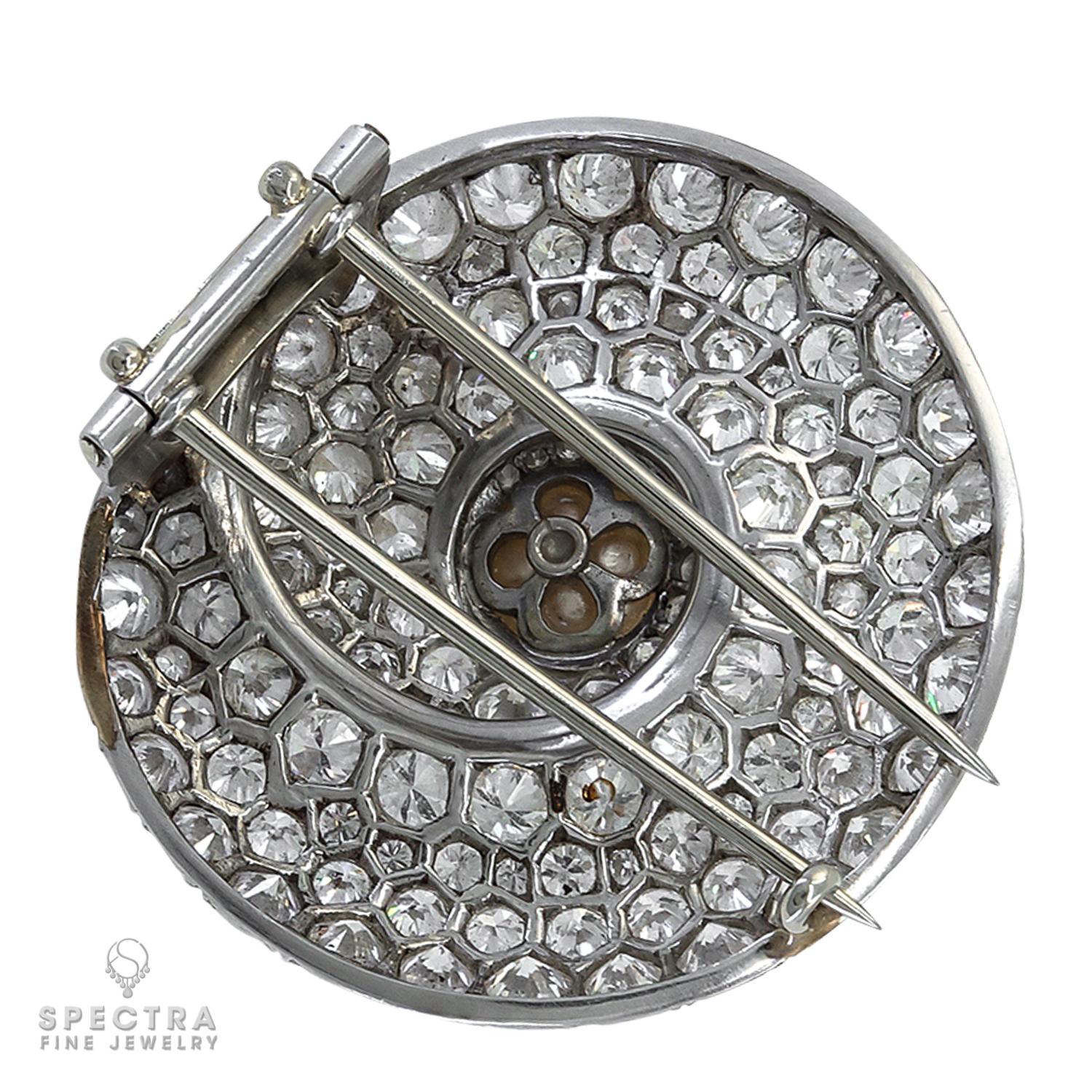 Contemporary GIA Certified Natural Saltwater Pearl Diamond Brooch in Platinum For Sale