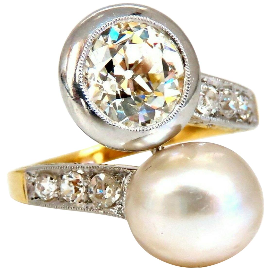Bague en or 18 carats avec perle d'eau salée naturelle et diamants jaunes clairs certifiés GIA