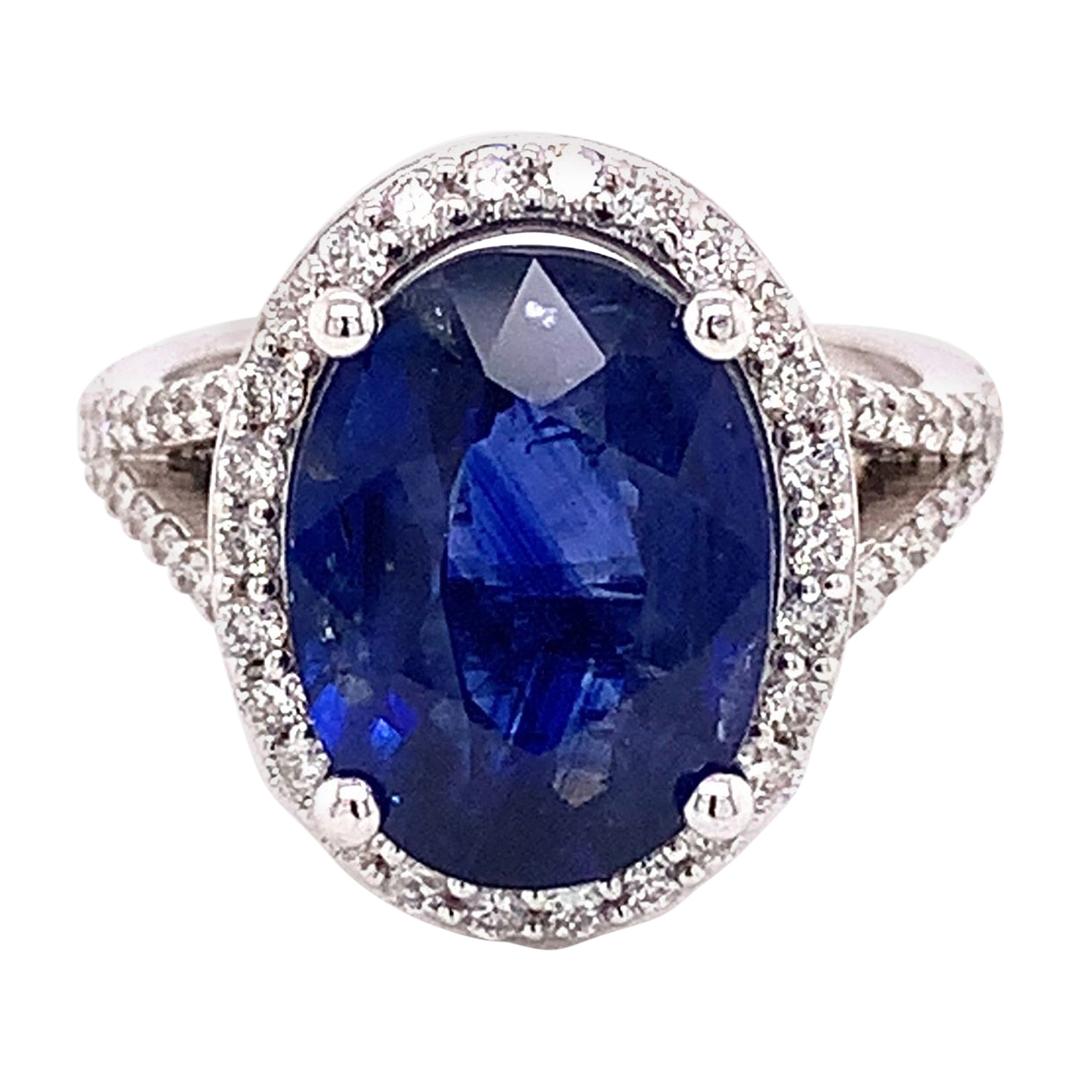 GIA Certified Natural Sapphire and Diamond 14k White Gold Ring For Sale