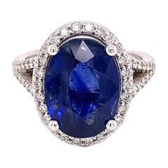 GIA Certified Natural Sapphire and Diamond 14k White Gold Ring