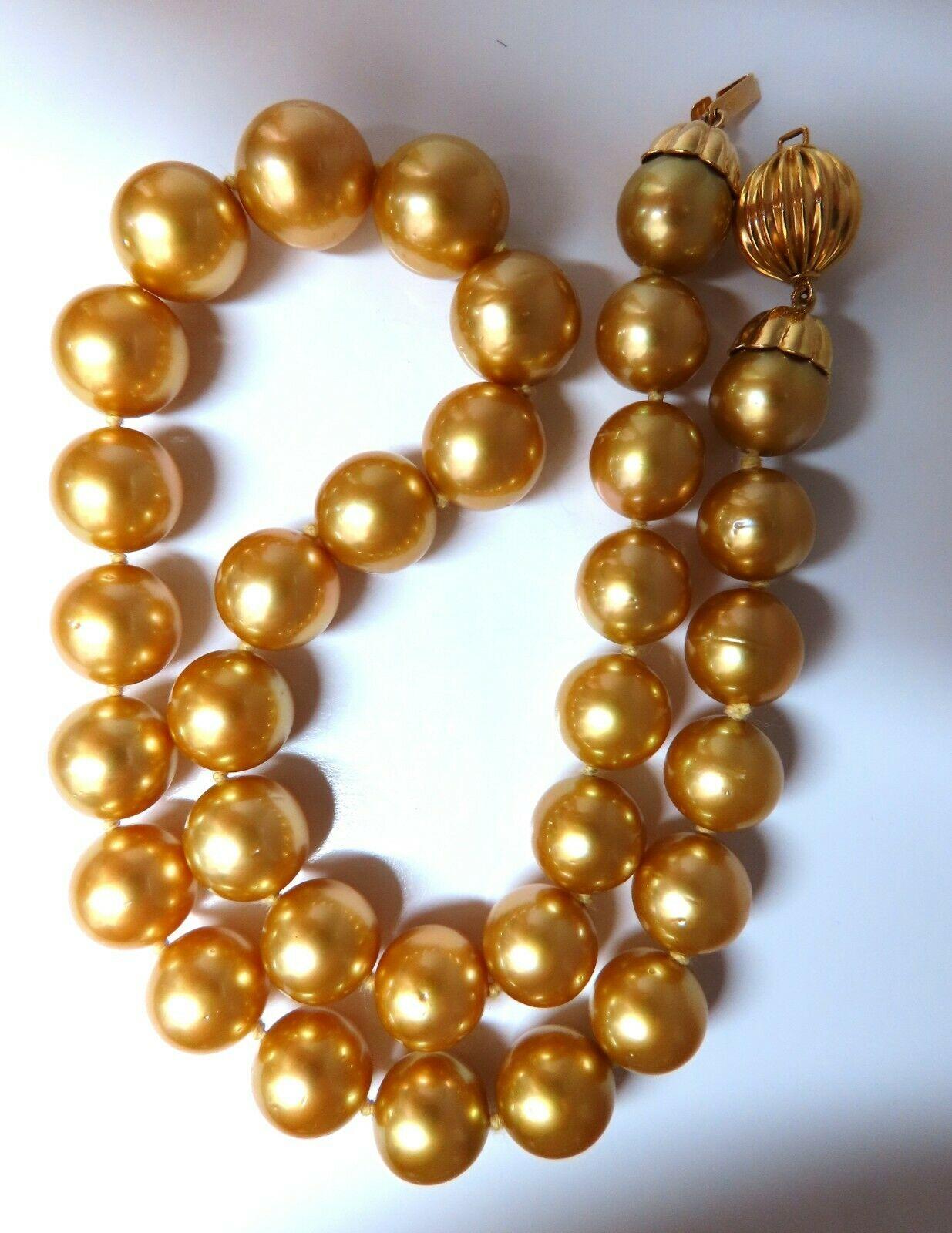 Executive GIA Certified South Sea Golden Yellow Pearls Necklace

The Natural Pinctada maxima (gold tipped oysters)

Report: 2225105508

Saltwater golden, not enhanced

12.05 - 14.46mm

100 grams total weight

19 Inches

33 Pearls

14kt yellow gold
