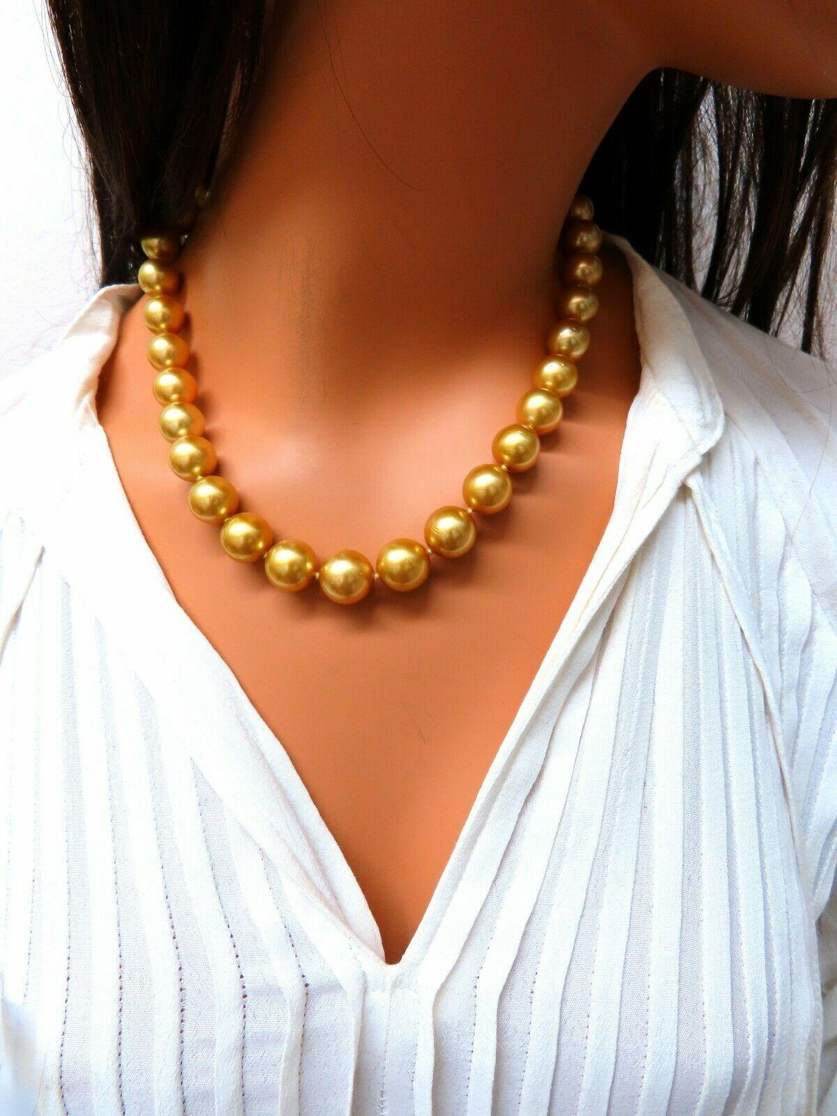 Women's or Men's GIA Certified Natural South Sea Golden Pearls Necklace For Sale
