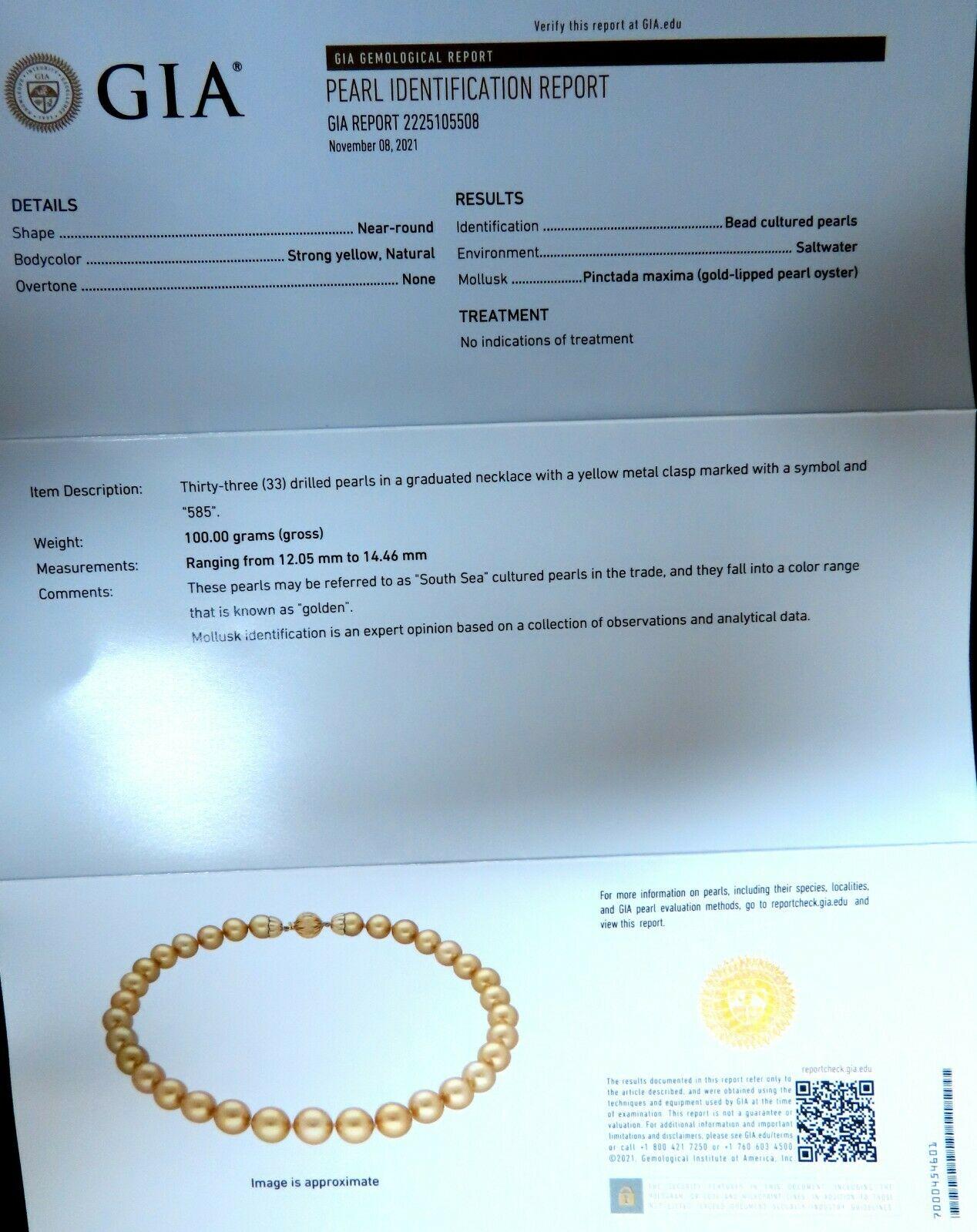 Collier de perles d'or des mers du Sud certifiées GIA en vente 1