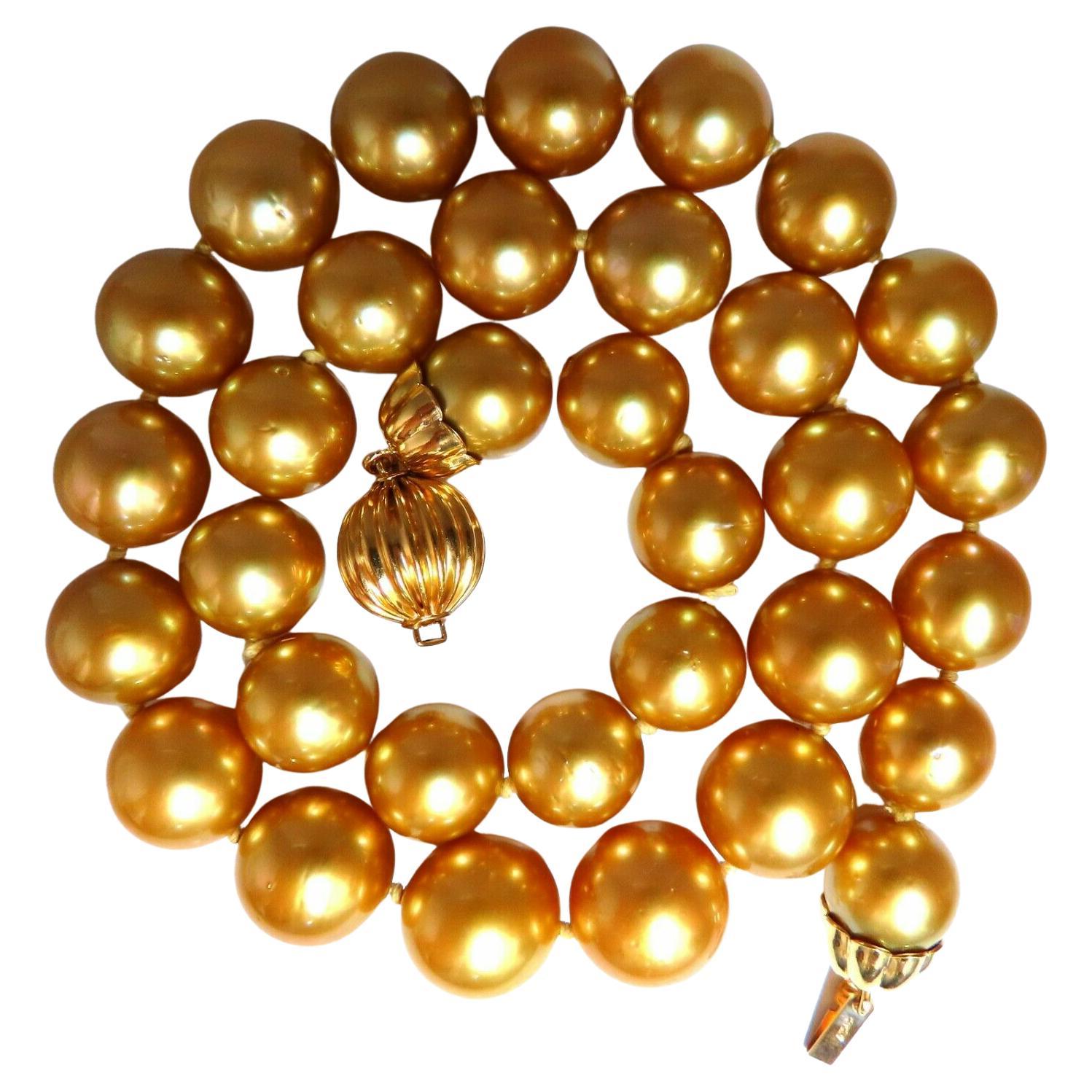GIA Certified Natural South Sea Golden Pearls Necklace For Sale