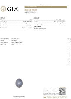 GIA Certified Natural Star Sapphire No Indications of Heating 5.32 Carats