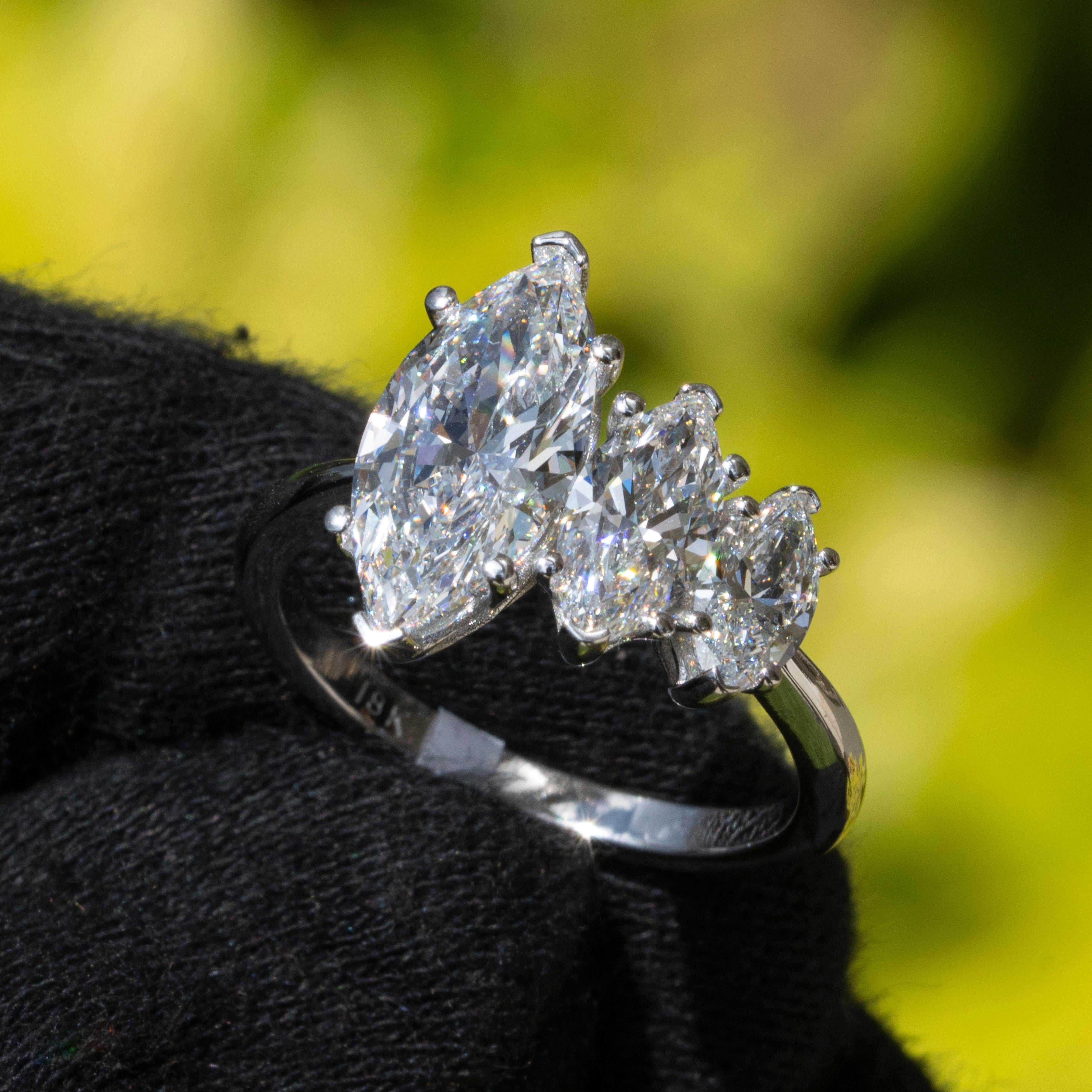 Marquise Cut GIA Certified Natural Three Stone Diamond Ring