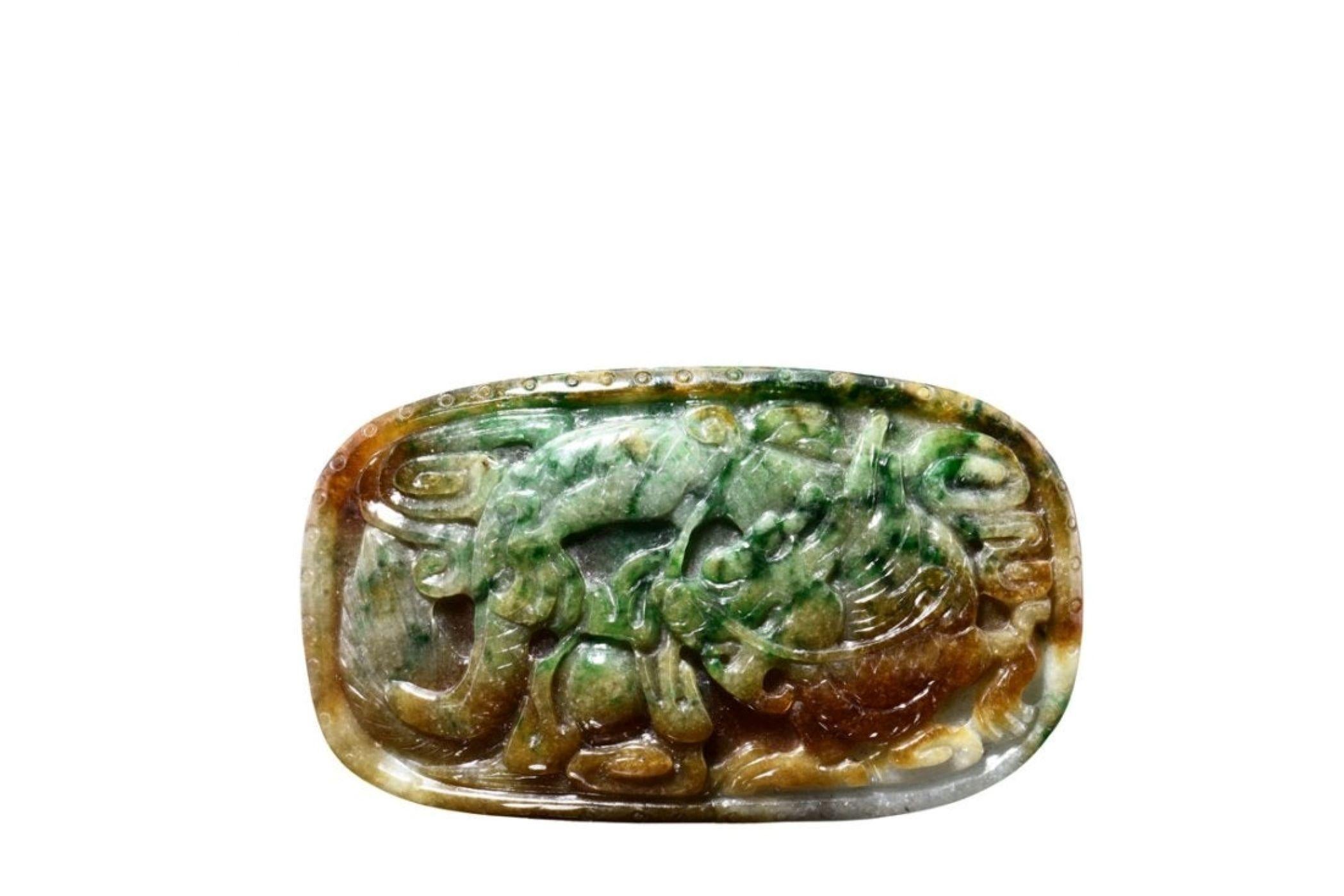 GIA Certified Natural Tri-Color Jadeite Jade Ornament For Sale 9