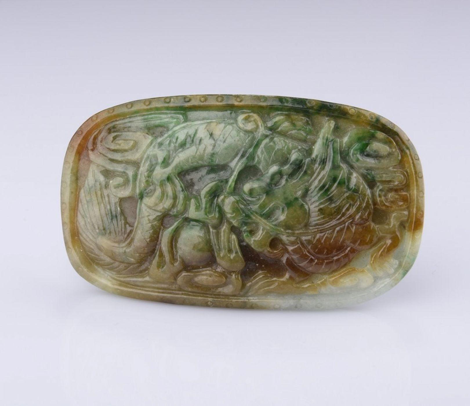 GIA Certified Natural Tri-Color Jadeite Jade Ornament For Sale 10