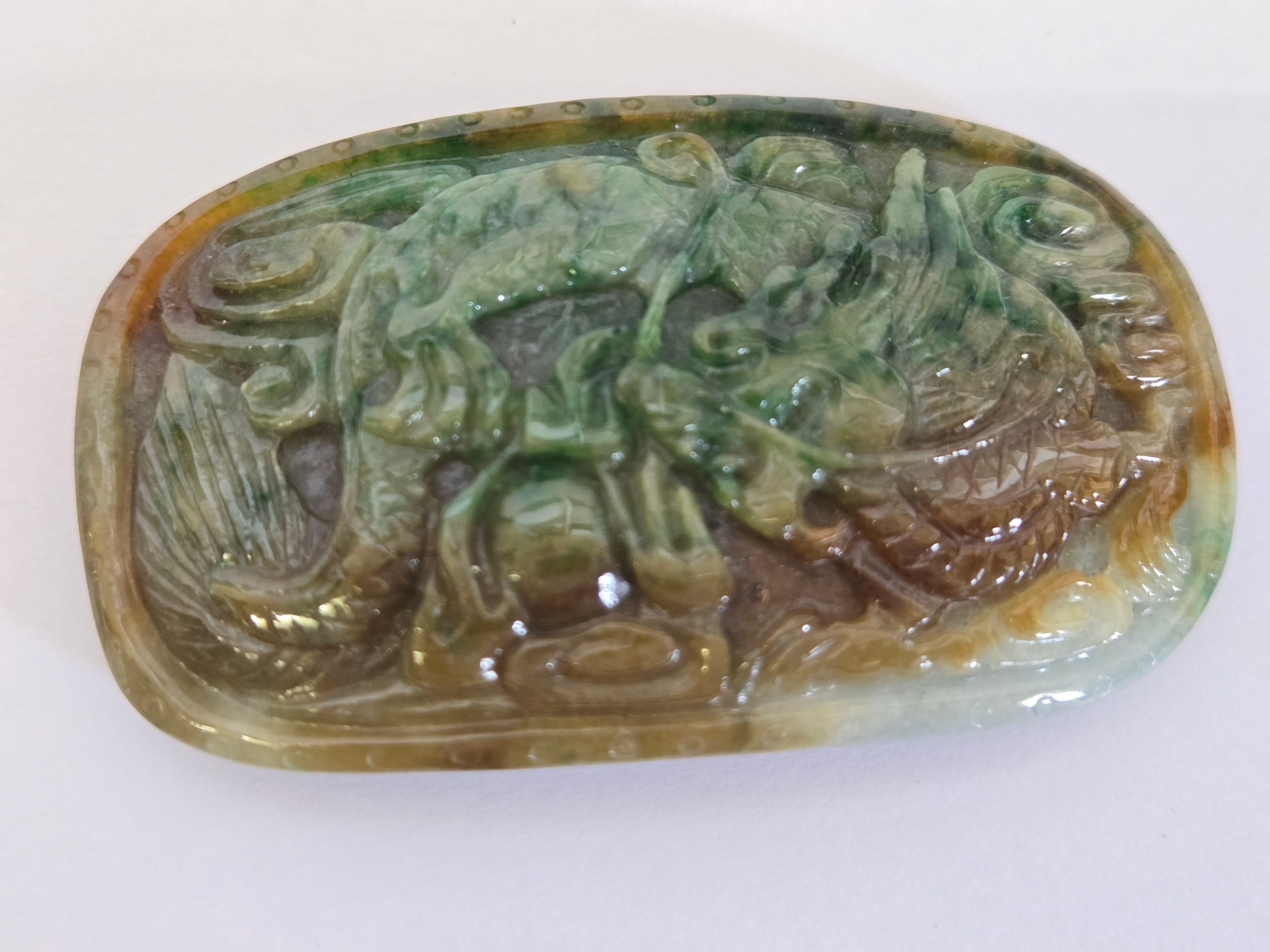 Artisan GIA Certified Natural Tri-Color Jadeite Jade Ornament For Sale