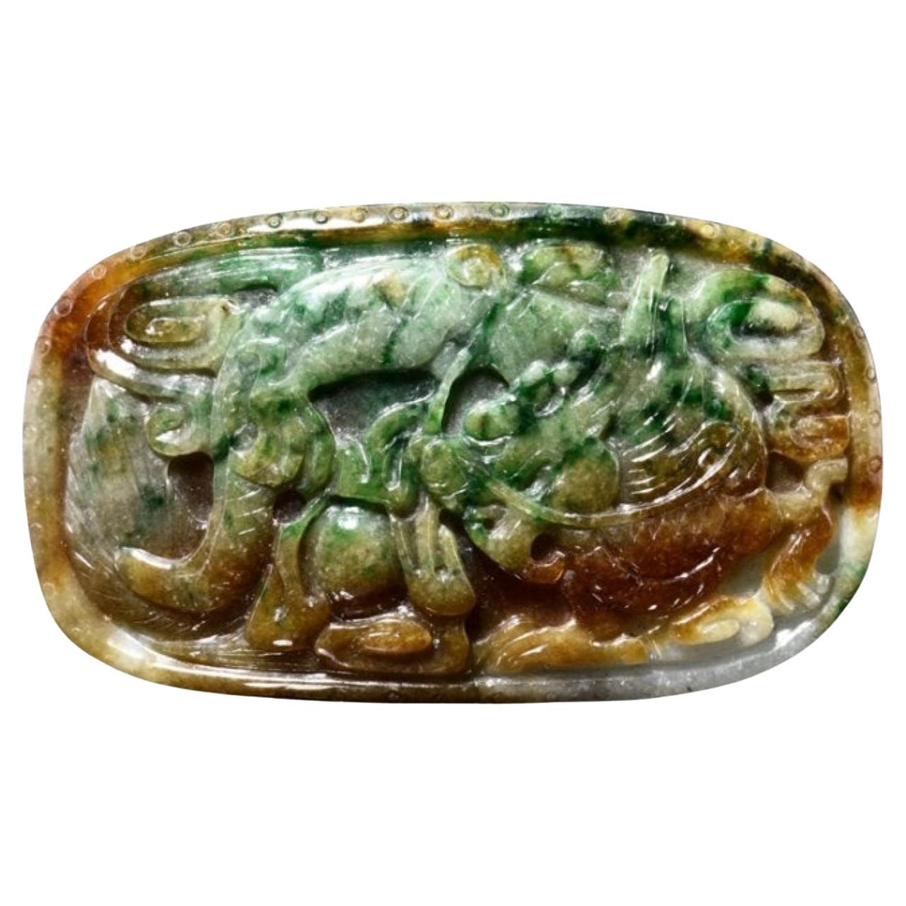 GIA Certified Natural Tri-Color Jadeite Jade Ornament For Sale