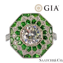 GIA Certified - Natural Tsavorite & Diamond Platinum 950: Ring