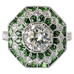 GIA Certified - Natural Tsavorite & Diamond Platinum 950: Ring