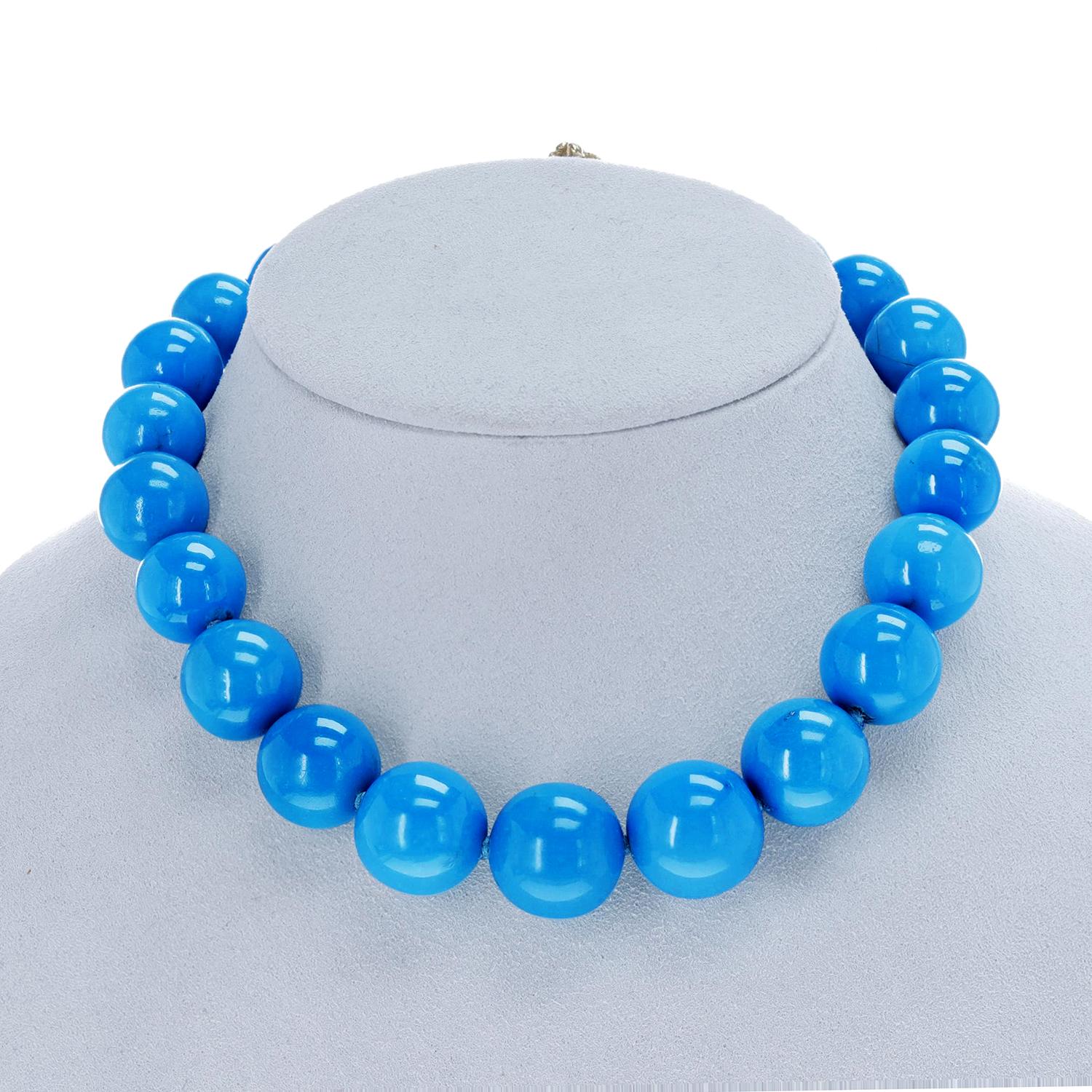 Perle Collier de perles de turquoise naturelle certifiée GIA, 18 carats en vente