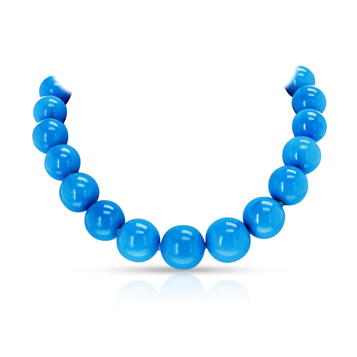 Collier de perles de turquoise naturelle certifiée GIA, 18 carats Excellent état - En vente à New York, NY