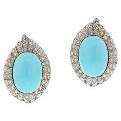 Pendientes de cabujón de turquesa natural y diamantes certificados por GIA, 18k