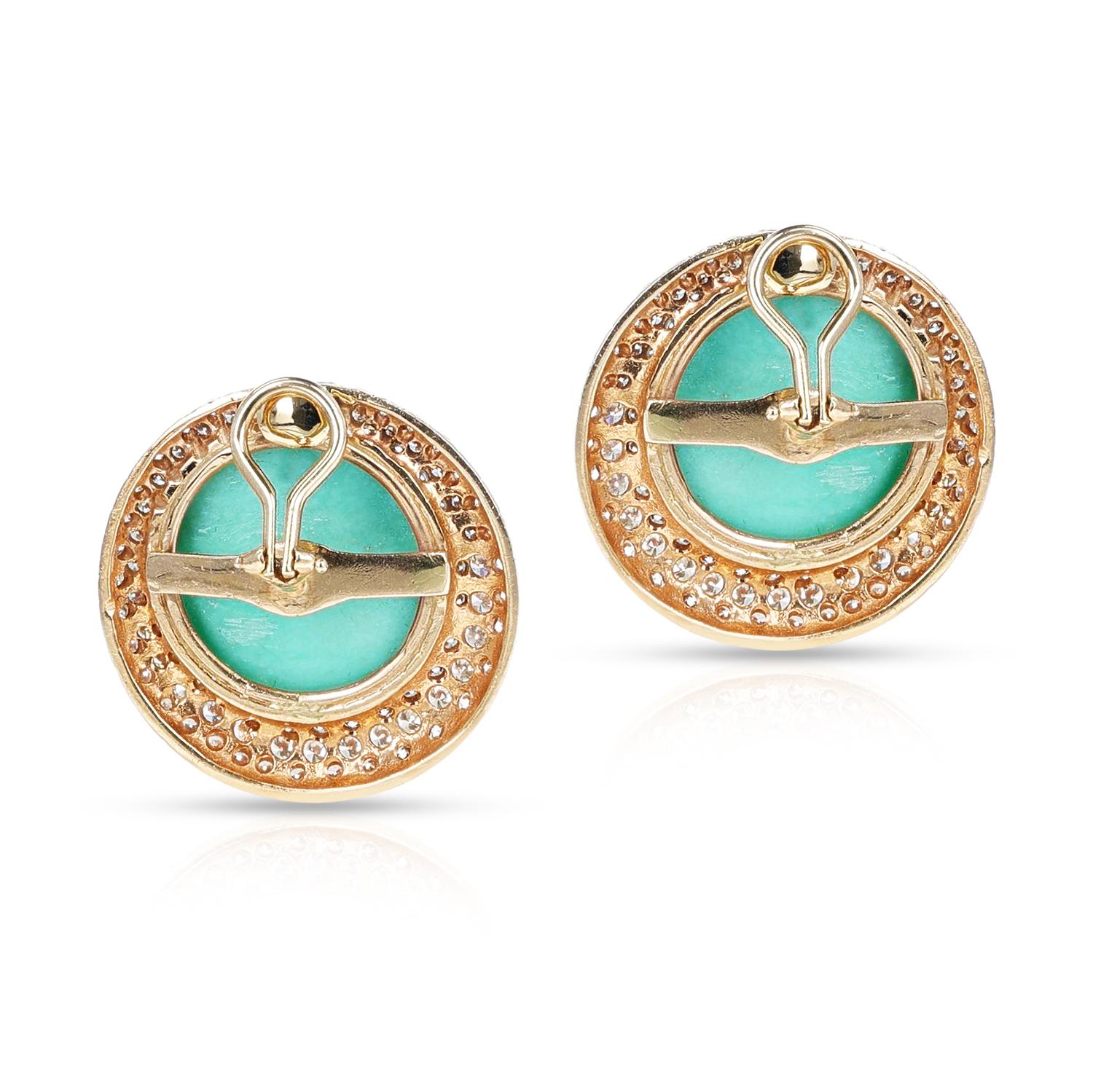 Cabochon GIA Certified Natural Turquoise Earrings with Diamonds For Sale