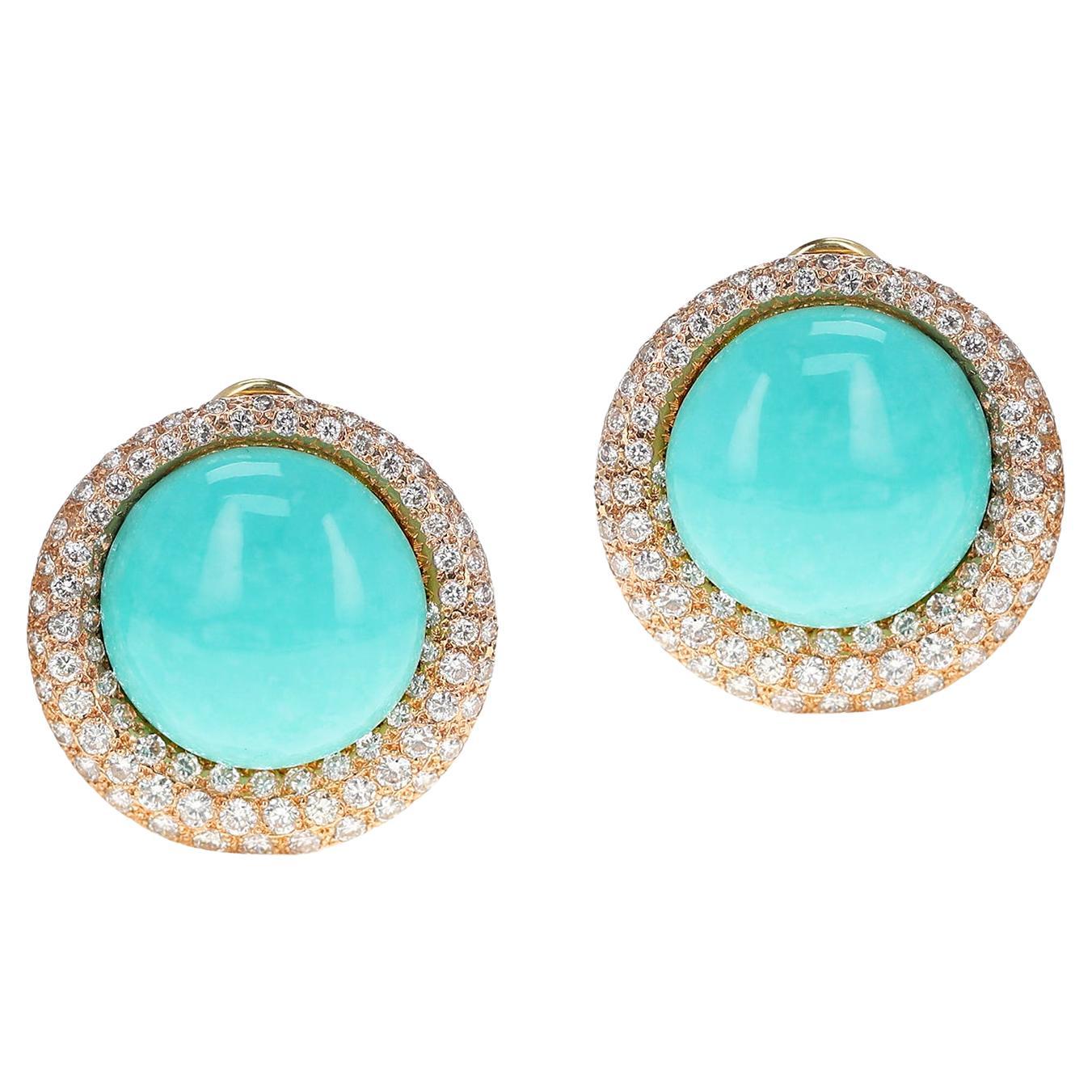GIA Certified Natural Turquoise Earrings with Diamonds For Sale