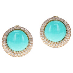 Boucles d'oreilles en turquoise naturelle certifiée GIA et diamants