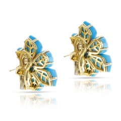 GIA Certified Natural Turquoise Floral Earrings with Diamonds, 18k