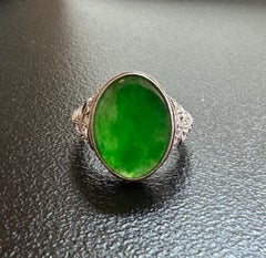 GIA Certified Natural Type A Jade Old Mine Diamond Black Onyx Platinum Ring 1910