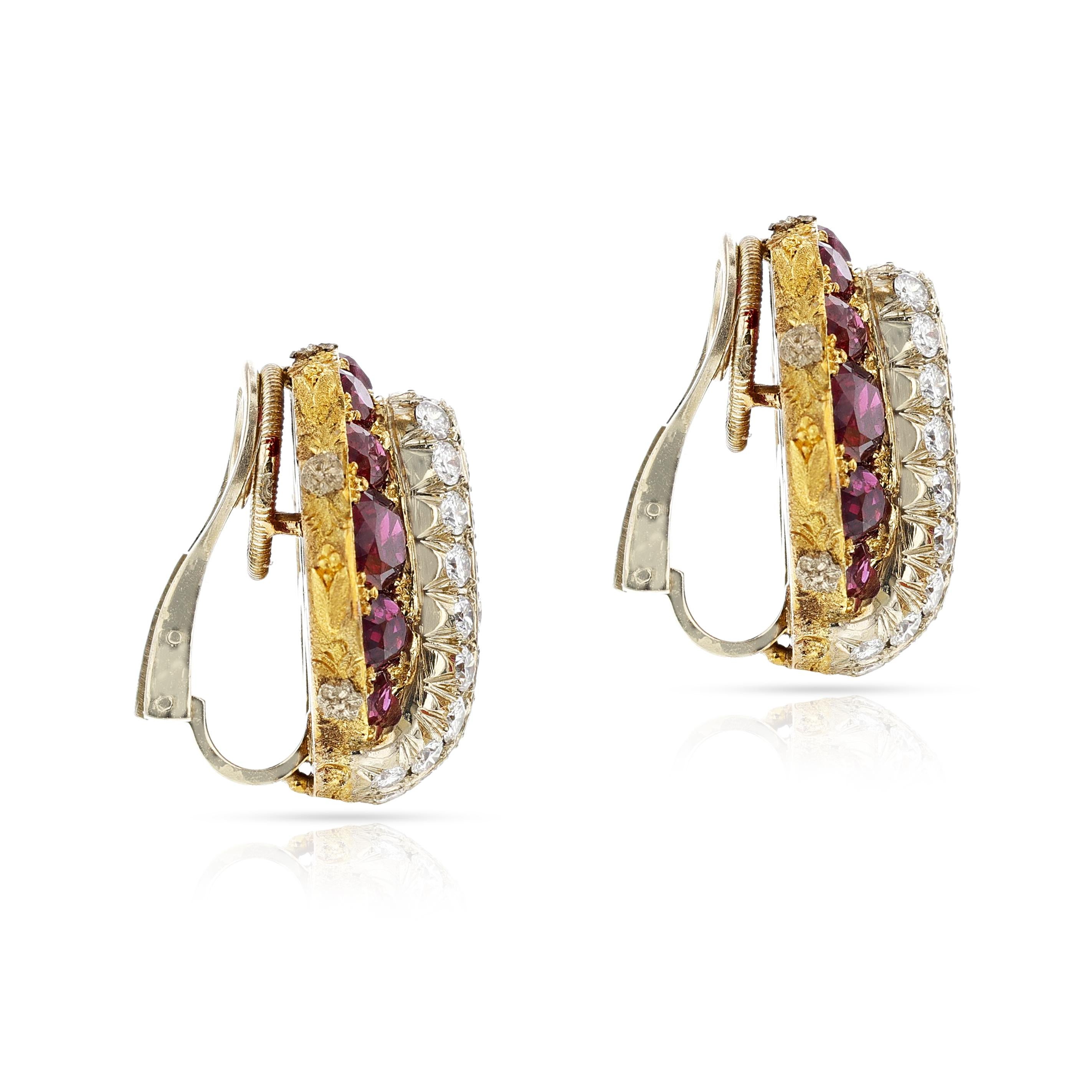 GIA Certified Natural, Unheated Ruby and Diamond 18K Yellow Gold Earrings 1
