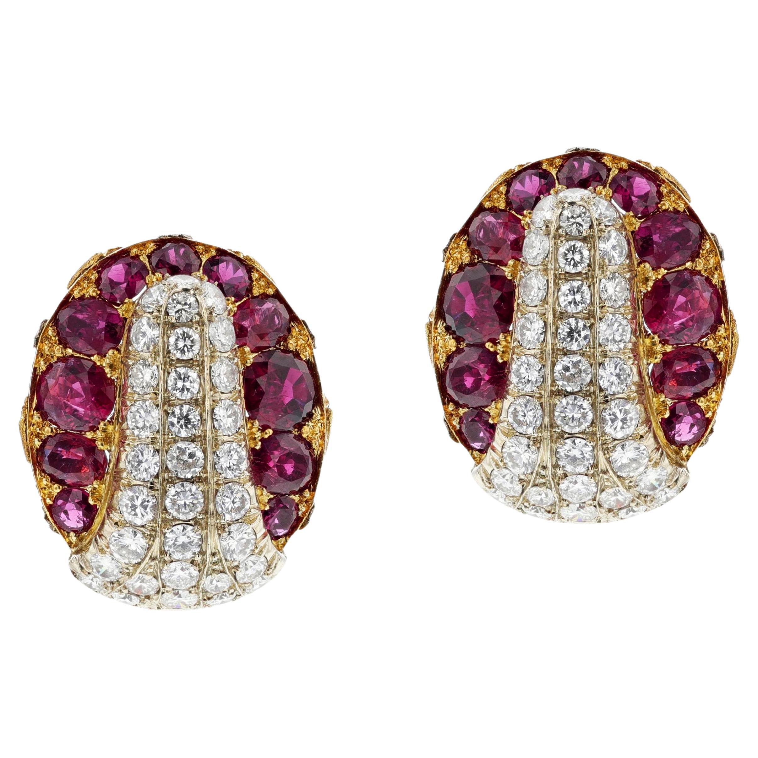 Pendientes de oro amarillo de 18 quilates con certificado GIA de rubí natural no calentado y diamante