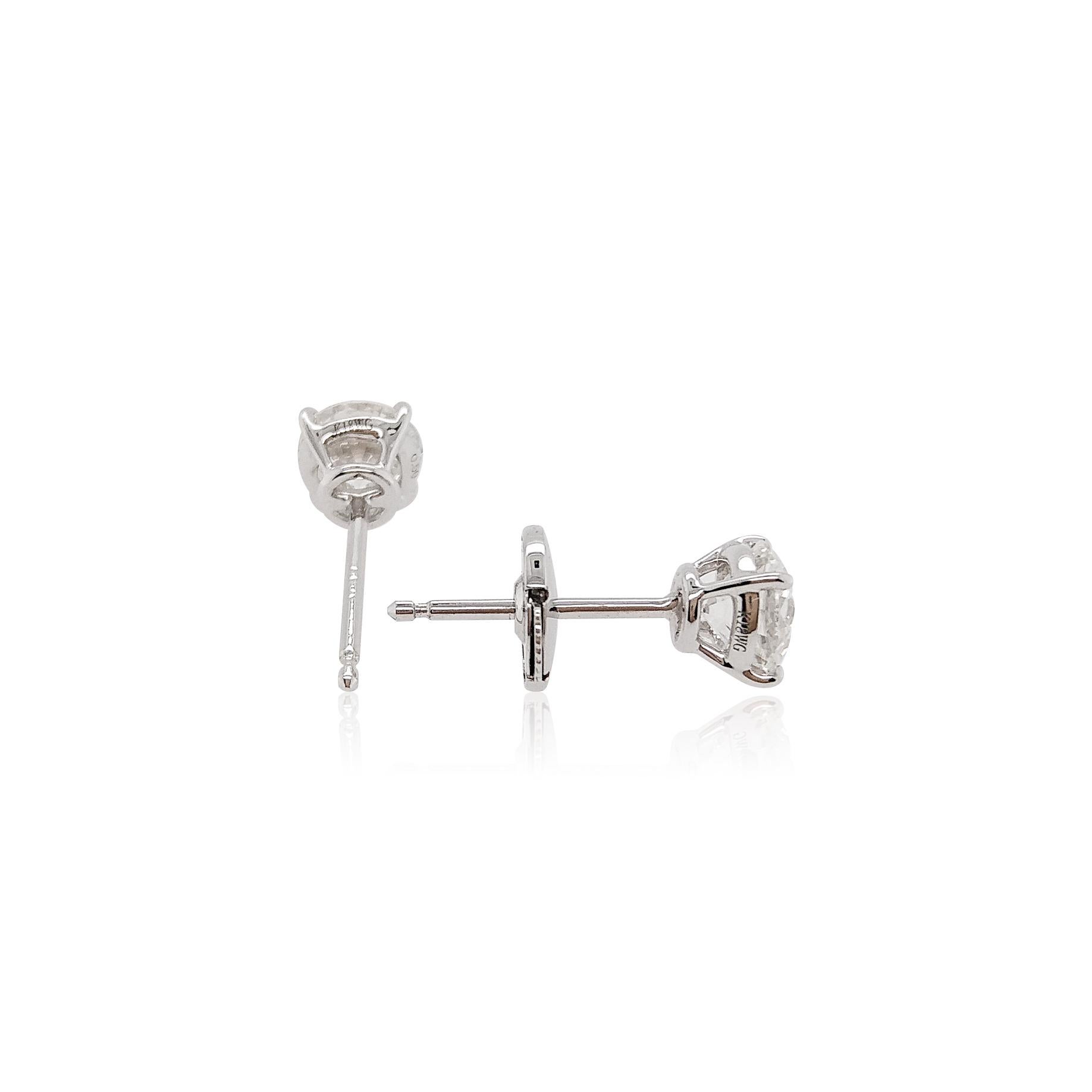 Contemporary HYT GIA Certified White Diamond Solitaire Stud Earrings in 18 Karat White Gold