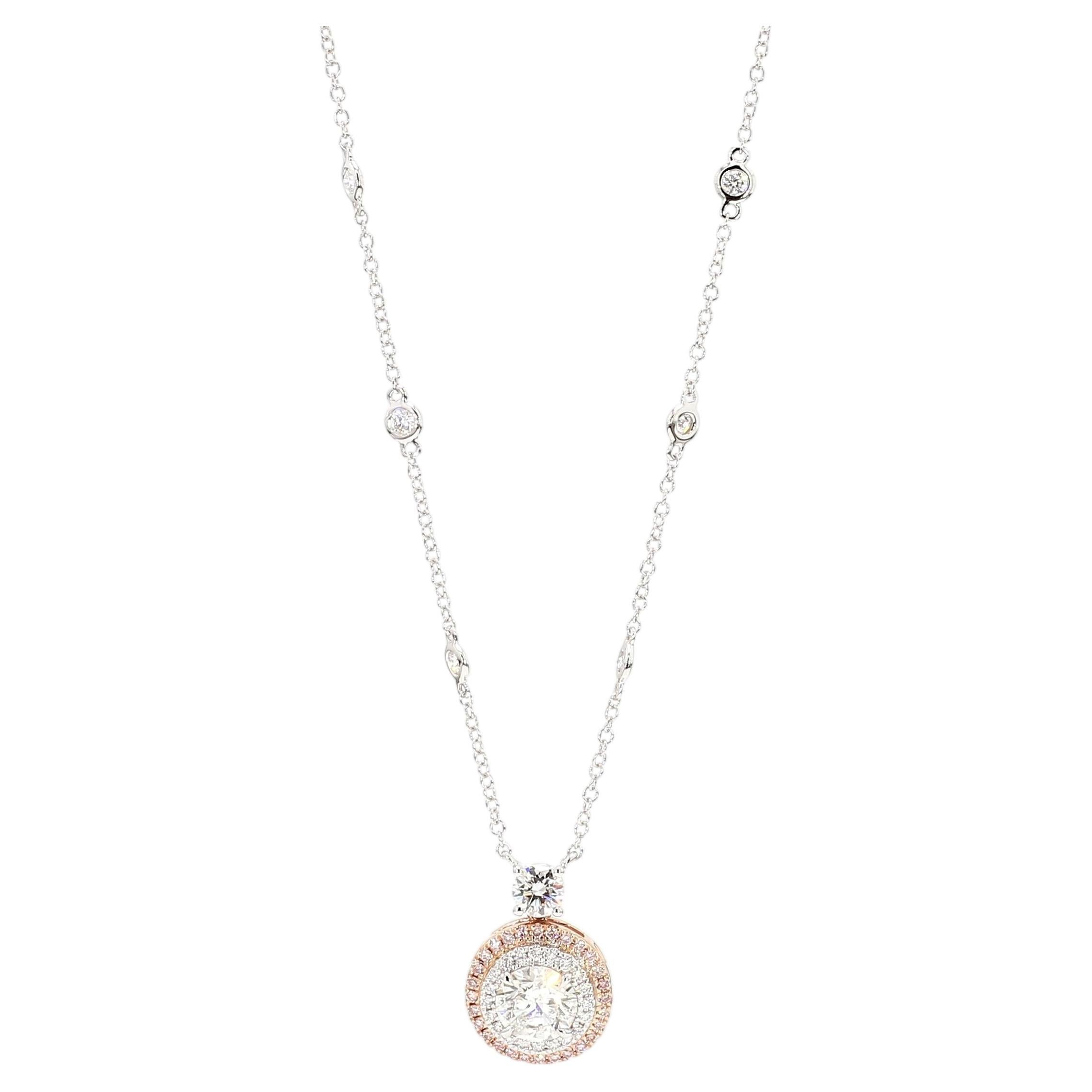 GIA Certified Natural White Round Diamond 1.81 Carat TW Gold Necklace