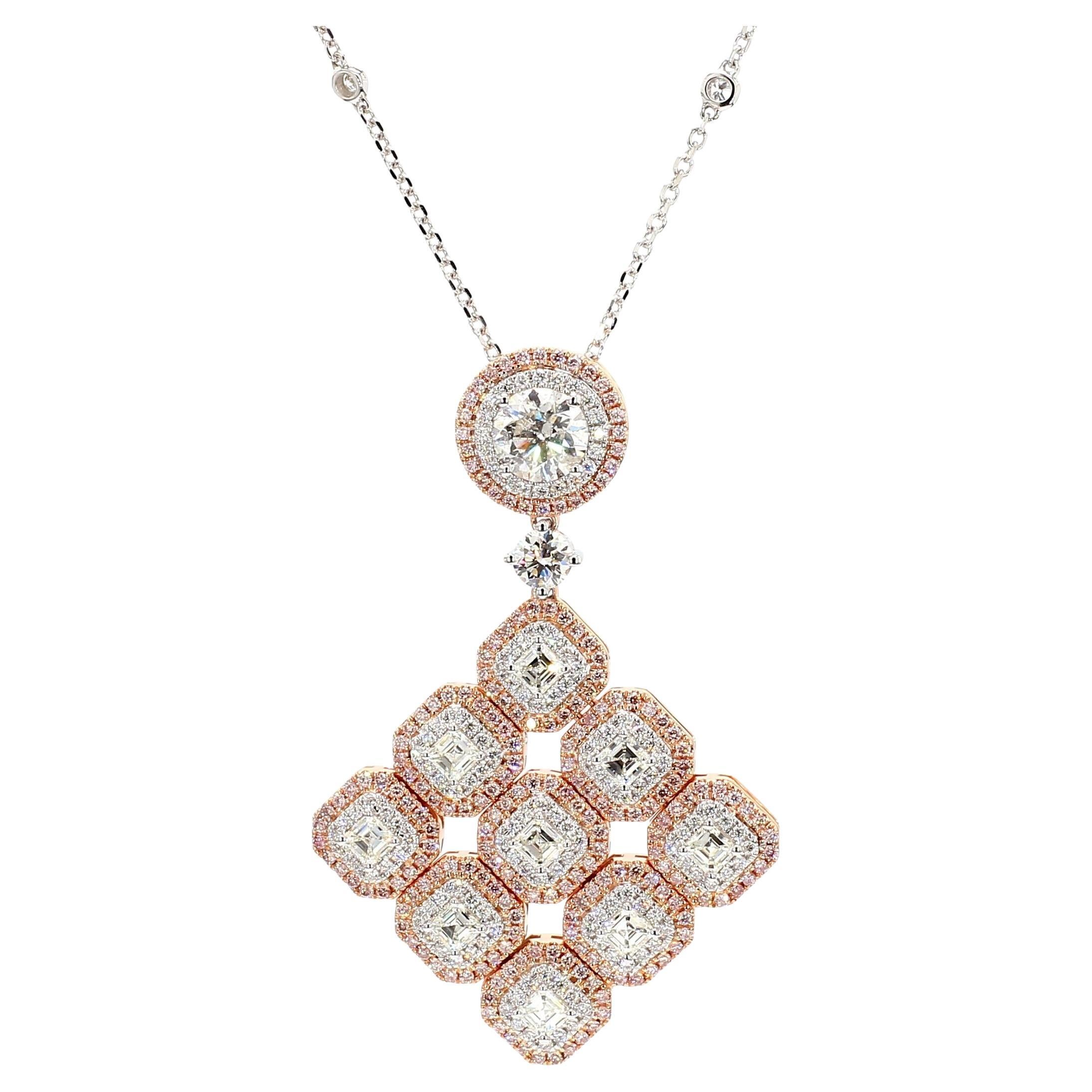GIA Certified Natural White Round Diamond 4.11 Carat TW Gold Drop Pendant