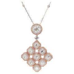 GIA Certified Natural White Round Diamond 4.11 Carat TW Gold Drop Pendant