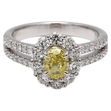 GIA Certified Natural Yellow Oval and White Diamond 1.62 Carat TW Platinum Ring For Sale